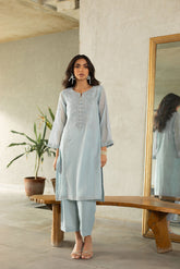DA-2222 LIGHT-GREY EMBROIDERED KURTA